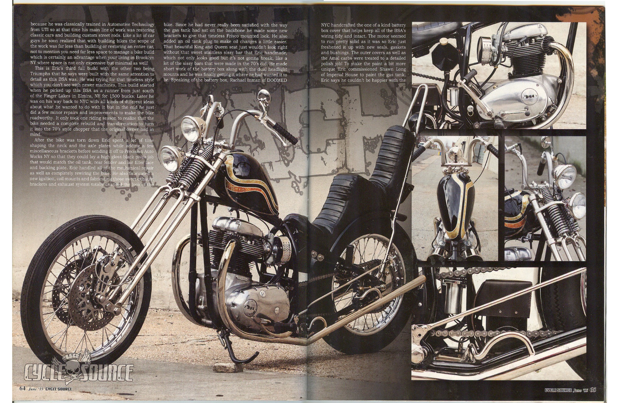 Cycle Source article detail pages showing the custom BSA